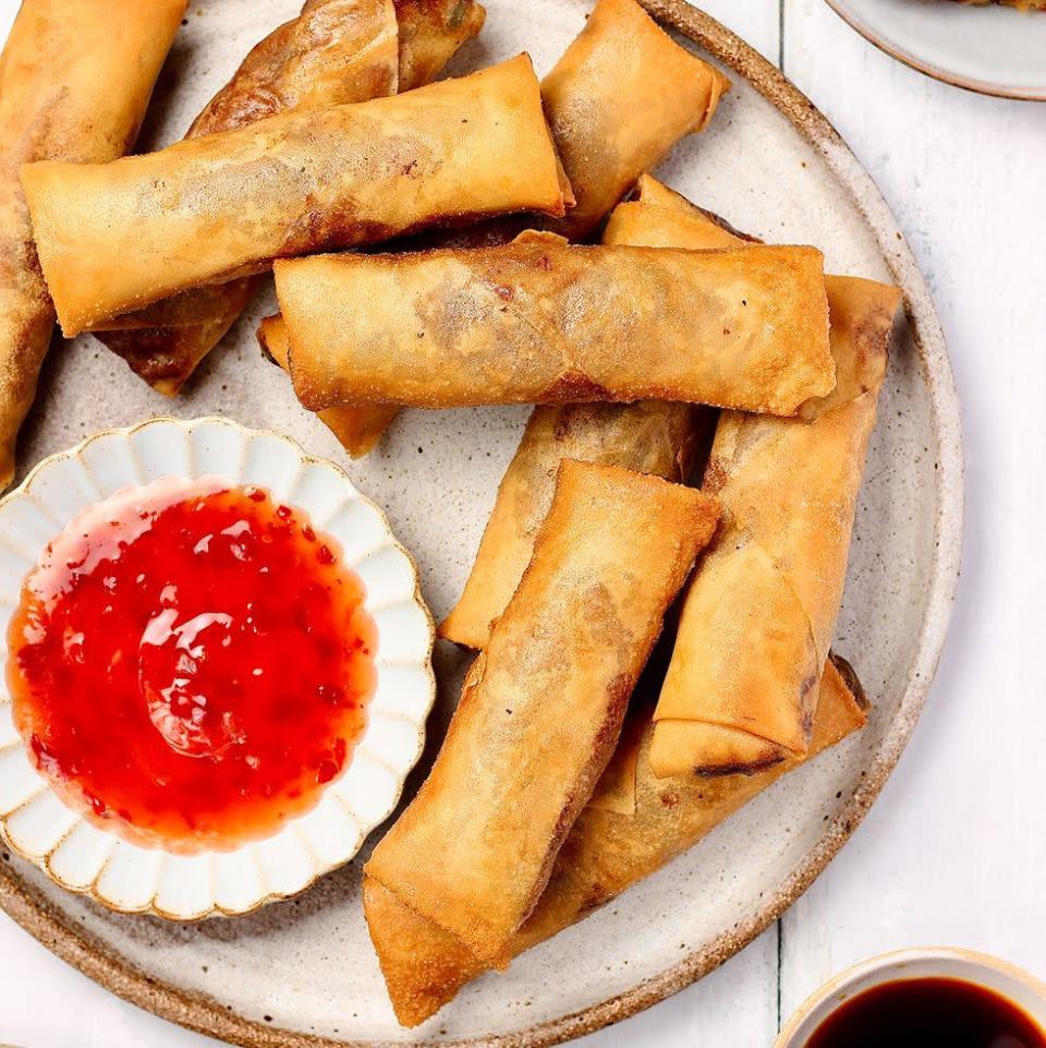 <p>Spring rolls are a must for any <a href="https://www.delish.com/uk/cooking/recipes/g32460371/chinese-recipes/" rel="nofollow noopener" target="_blank" data-ylk="slk:Chinese" class="link rapid-noclick-resp">Chinese</a>-inspired feast. These veggie crispy <a href="https://www.delish.com/uk/cooking/recipes/a30559779/egg-roll-bowls-recipe/" rel="nofollow noopener" target="_blank" data-ylk="slk:spring rolls" class="link rapid-noclick-resp">spring rolls</a> are packed with crunchy colourful veg, ready in just under an hour. Great snack food to please the masses!</p><p>Get the <a href="https://www.delish.com/uk/cooking/recipes/a37067313/spring-rolls/" rel="nofollow noopener" target="_blank" data-ylk="slk:Vegetable Spring Rolls" class="link rapid-noclick-resp">Vegetable Spring Rolls</a> recipe.</p>
