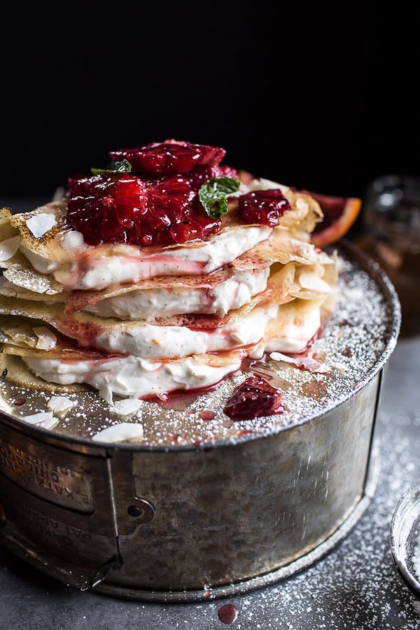 Coconut Honey Crepes with Whipped Mascarpone & Blood Orange Compote