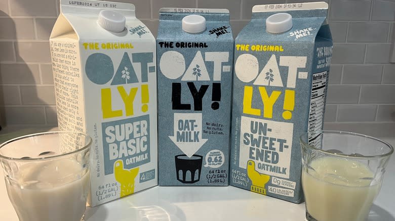 Oatly Oatmilk cartons with oat milk cups