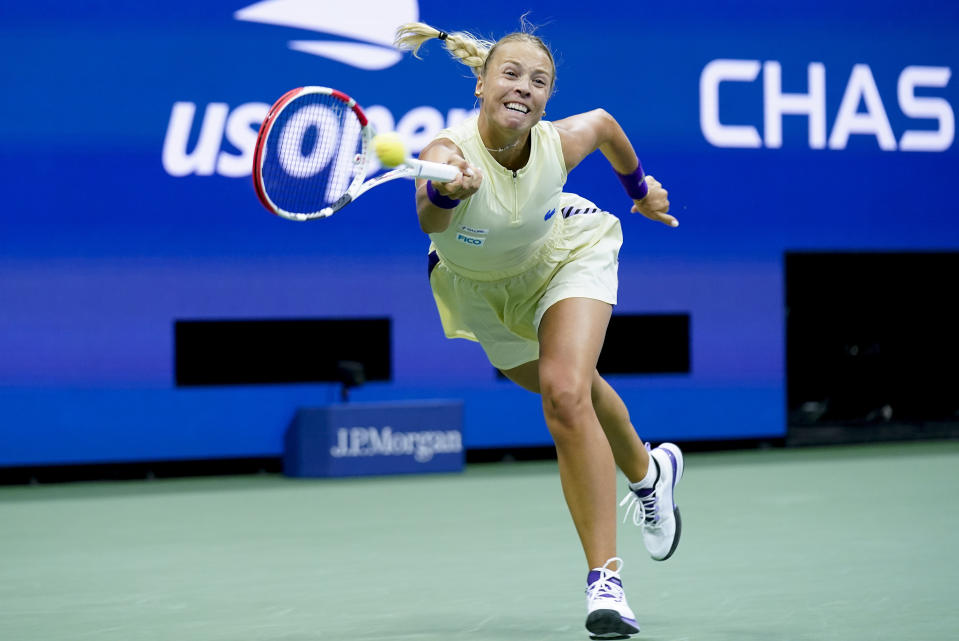 Anett Kontaveit, of Estonia, returns a shot to Serena Williams, of the United States, during the second round of the U.S. Open tennis championships, Wednesday, Aug. 31, 2022, in New York. (AP Photo/Seth Wenig)