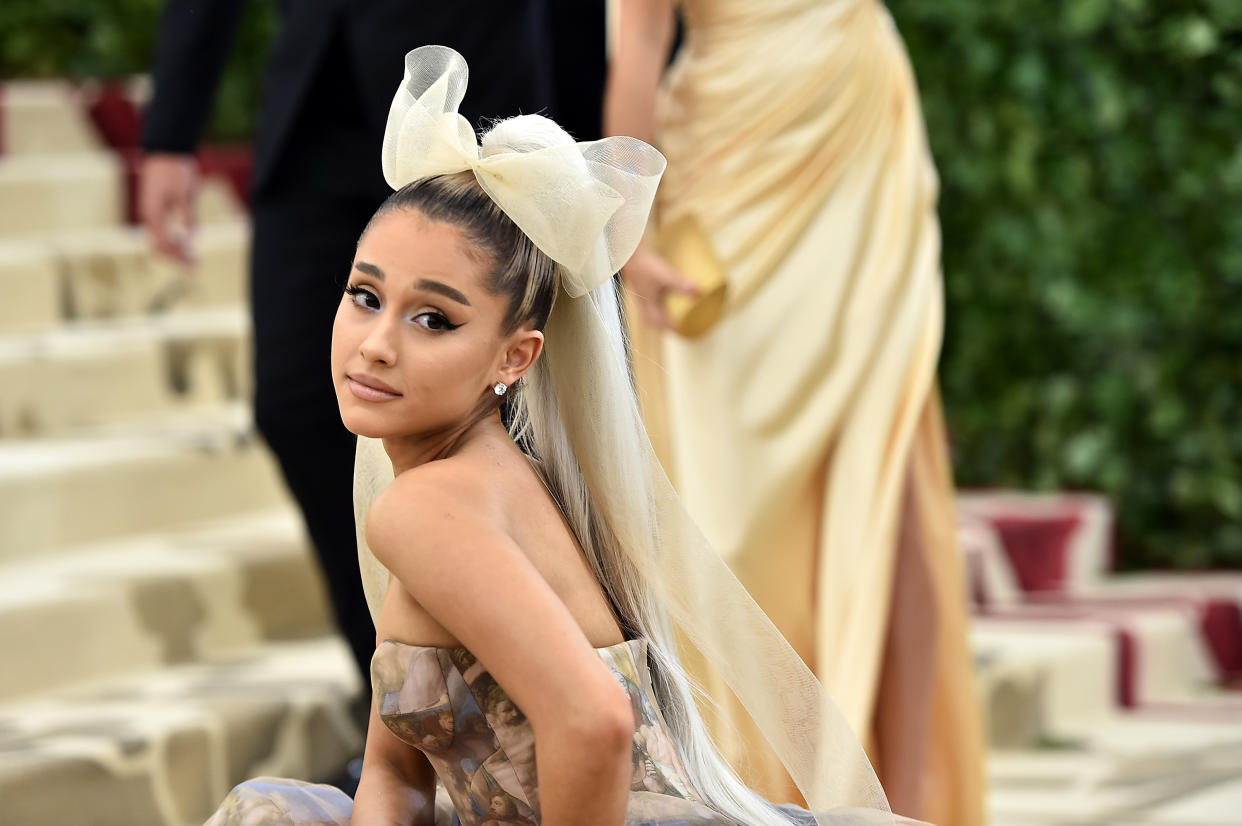 Ariana Grande came by herself to the 2018 Met Gala on May 7, after splitting with her beau of two years, Mac Miller. (Photo: Jason Kempin/Getty Images)