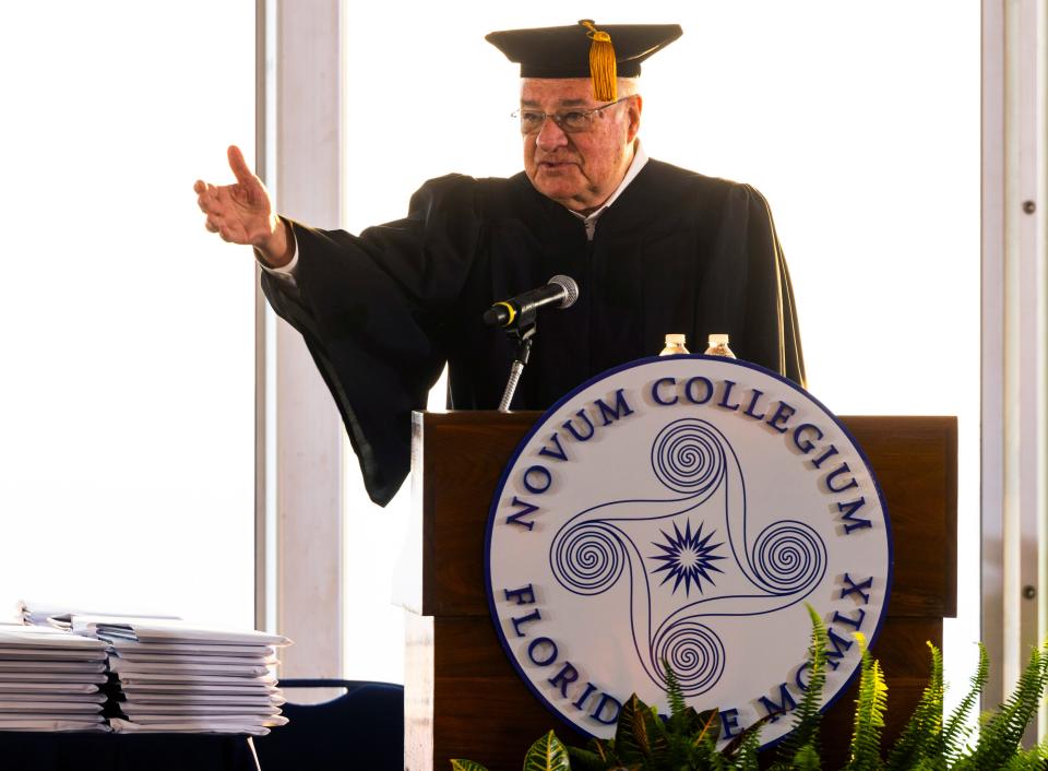 Joe Ricketts, the billionaire founder of TD Ameritrade, was greeted with boos from some students as he gave the commencement address during New College of Florida's May 17, 2024, graduation ceremony in Sarasota.