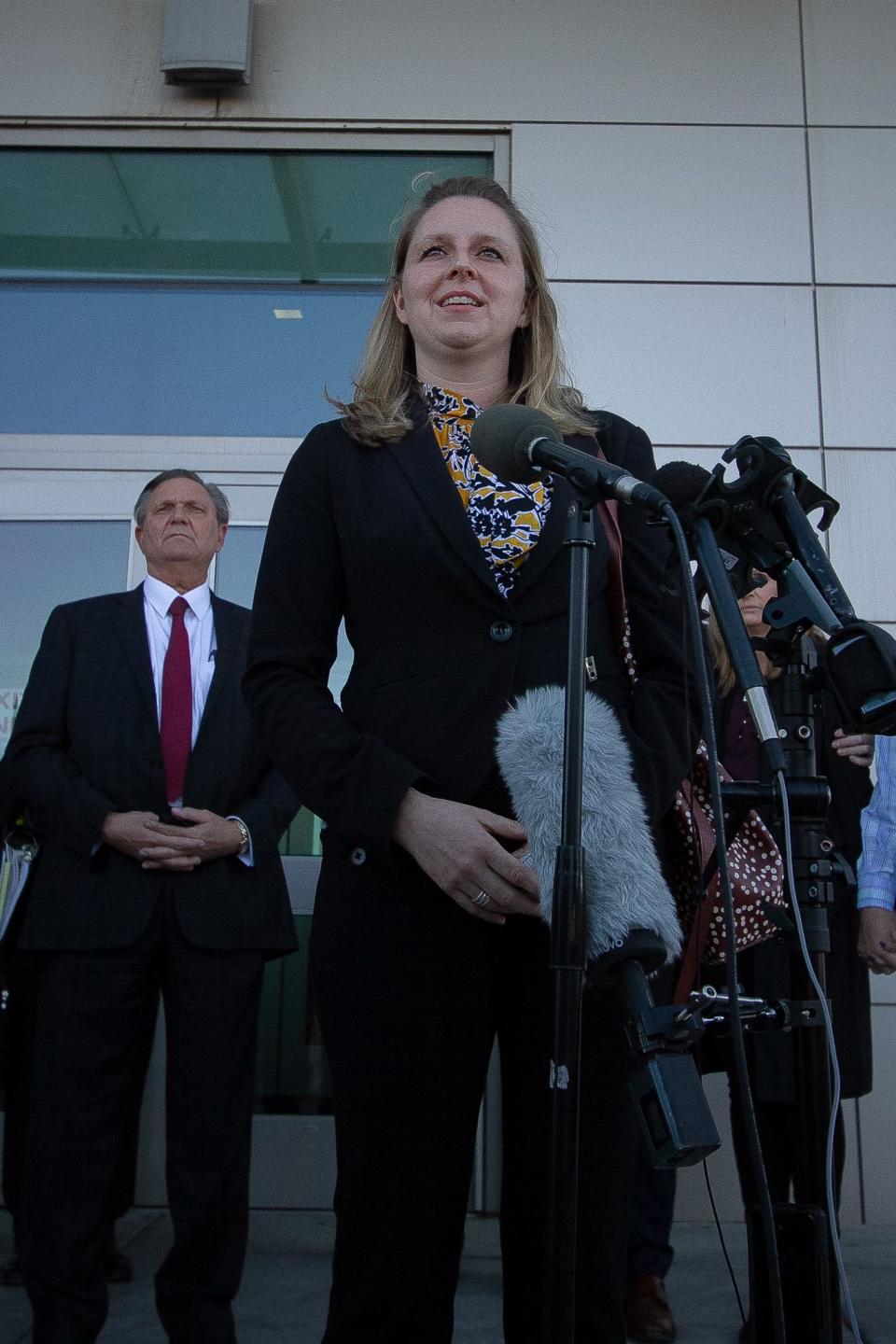 Deputy District Attorney Michelle Chostner, who took the lead on the Lucas case, answers media questions following Lucas's verdict and sentencing in 2021.