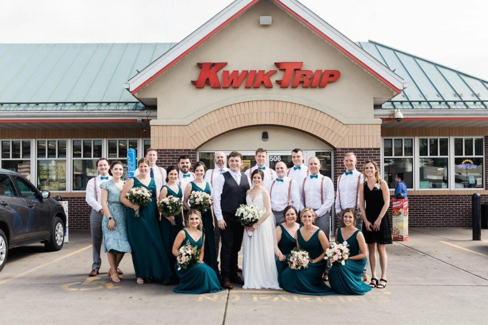 Mark and Katie Endres of Milwaukee had their wedding ceremony in La Crosse at Blessed Sacrament Catholic Church and their reception at The Waterfront Restaurant and Tavern. They stopped at the Cass Street Kwik Trip in between for wedding photos.