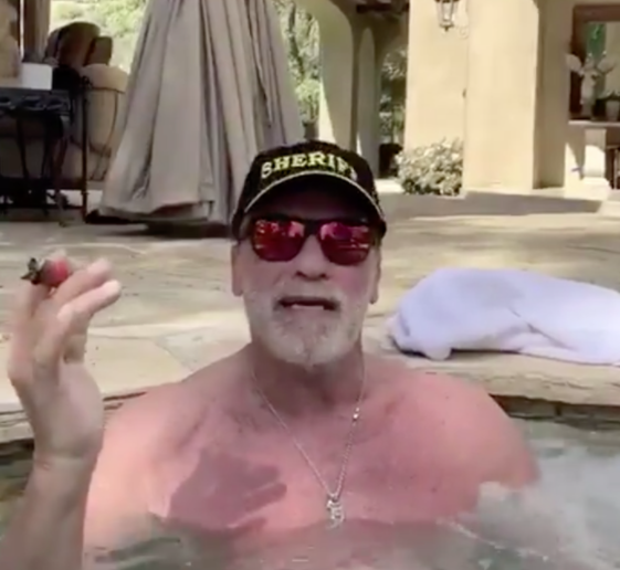 arnold smoking in his hot tub