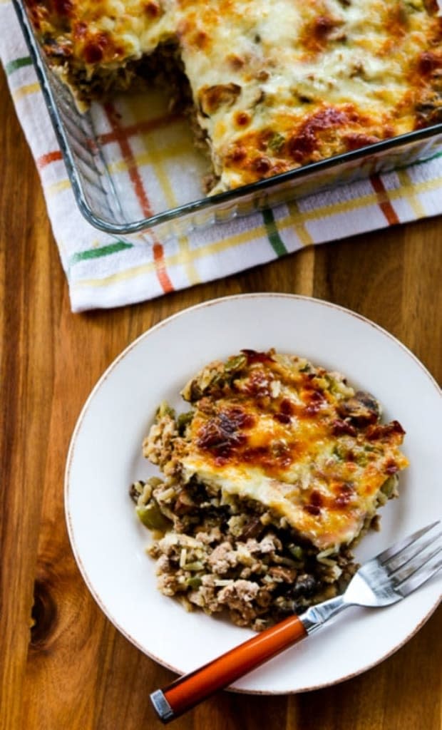 <p><a href="https://kalynskitchen.com/casserole-brown-rice-turkey-mushrooms-feta/" rel="nofollow noopener" target="_blank" data-ylk="slk:Kalyn's Kitchen;elm:context_link;itc:0;sec:content-canvas" class="link ">Kalyn's Kitchen</a></p>