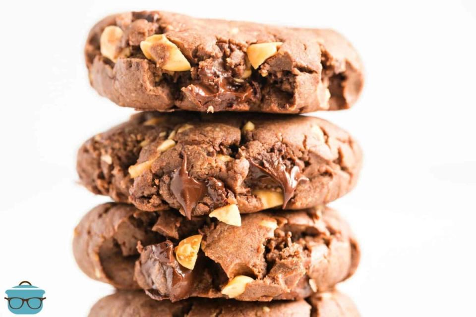 <p>The Country Cook</p><p>These are soft, thick and easy to make. </p><p><strong>Get the recipe: <a href="https://www.thecountrycook.net/chocolate-peanut-butter-cake-mix-cookies/" rel="nofollow noopener" target="_blank" data-ylk="slk:Chocolate Peanut Butter Cake Mix Cookies;elm:context_link;itc:0;sec:content-canvas" class="link ">Chocolate Peanut Butter Cake Mix Cookies</a></strong></p><p><strong>Related: <a href="https://parade.com/845226/melissasperka/24-cant-miss-cake-mix-hacks/" rel="nofollow noopener" target="_blank" data-ylk="slk:24 Can't Miss Cake Mix Hacks;elm:context_link;itc:0;sec:content-canvas" class="link ">24 Can't Miss Cake Mix Hacks</a></strong></p>