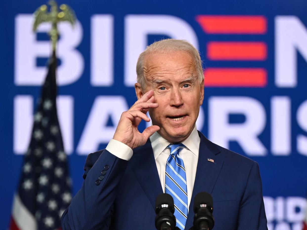 Joe Biden, the Democratic presidential nominee, on Wednesday  (AFP via Getty Images)