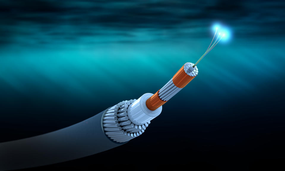 Cross section of a submarine communications cable - 3d illustration