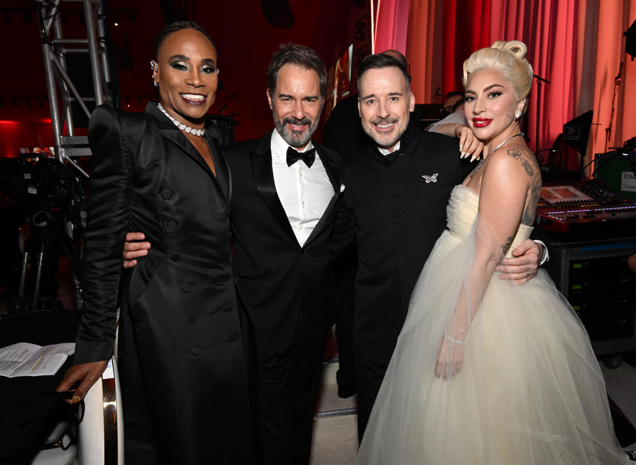 Billy Porter, Eric McCormack, David Furnish, Chairman of EJAF, and Lady Gaga attend the Elton John AIDS Foundation's 30th Annual Academy Awards Viewing Party on March 27, 2022 in West Hollywood, California. (Photo: Michael Kovac/Getty Images for Elton John AIDS Foundation )