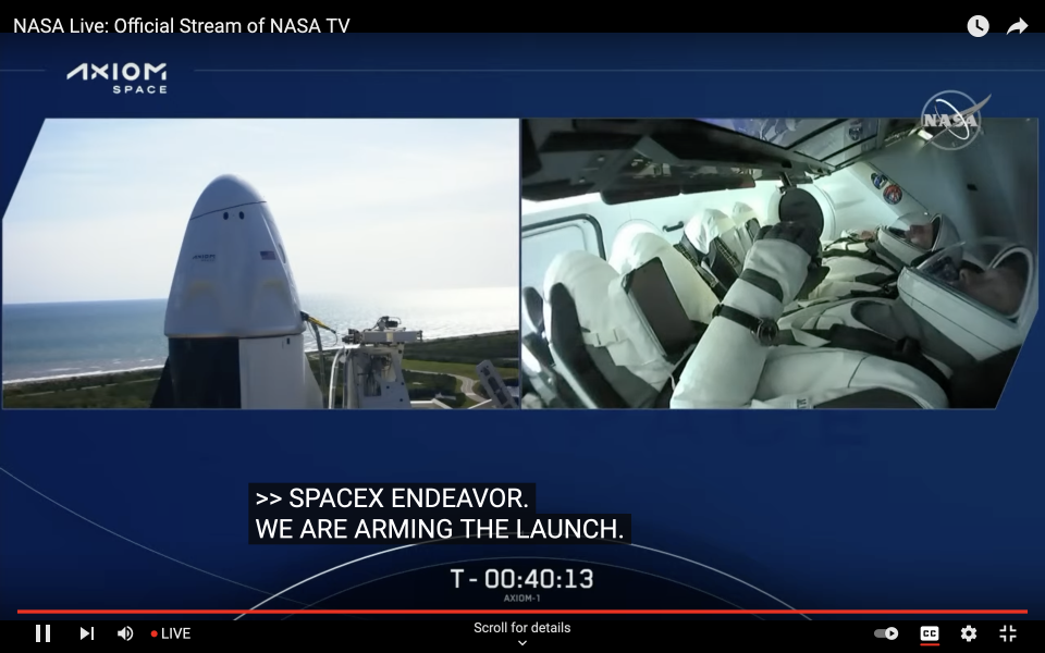 Live feed of Axiom-1 launch (Nasa)