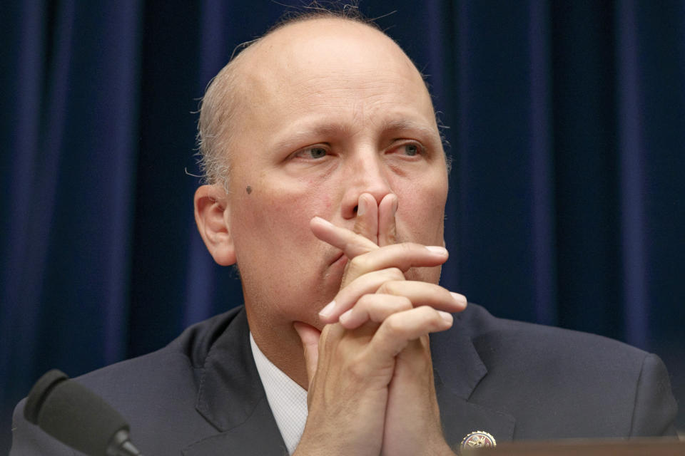 House Oversight subcommittee on Civil Rights and Civil Liberties Ranking Member Rep. Chip Roy, R-Texas, listens to testimony by Yazmin Juárez, whose 19-month-old daughter Mariee died after being released from detention by U.S. Immigration and Customs Enforcement (ICE), during a hearing on the treatment of immigrant children at the southern border, Wednesday, July 10, 2019, on Capitol Hill in Washington. (AP Photo/Jacquelyn Martin)