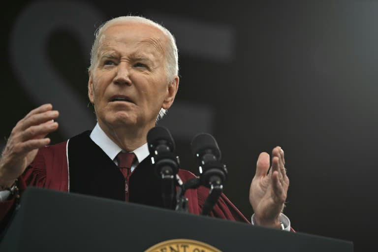 El presidente de Estados Unidos, Joe Biden, durante su alocución durante la ceremonia de graduación de Morehouse College en Atlanta, Georgia, el 19 de mayo de 2024. (ANDREW CABALLERO-REYNOLDS)