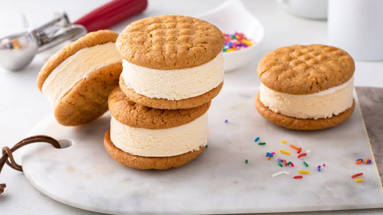 Ice cream sandwiches and scoop