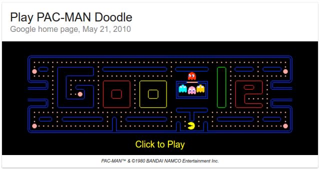 <p><b>Il doodle giocabile</b>. Anche Google ha celebrato Pac-Man con un doodle giocabile, in occasione del 20° anniversario. </p>