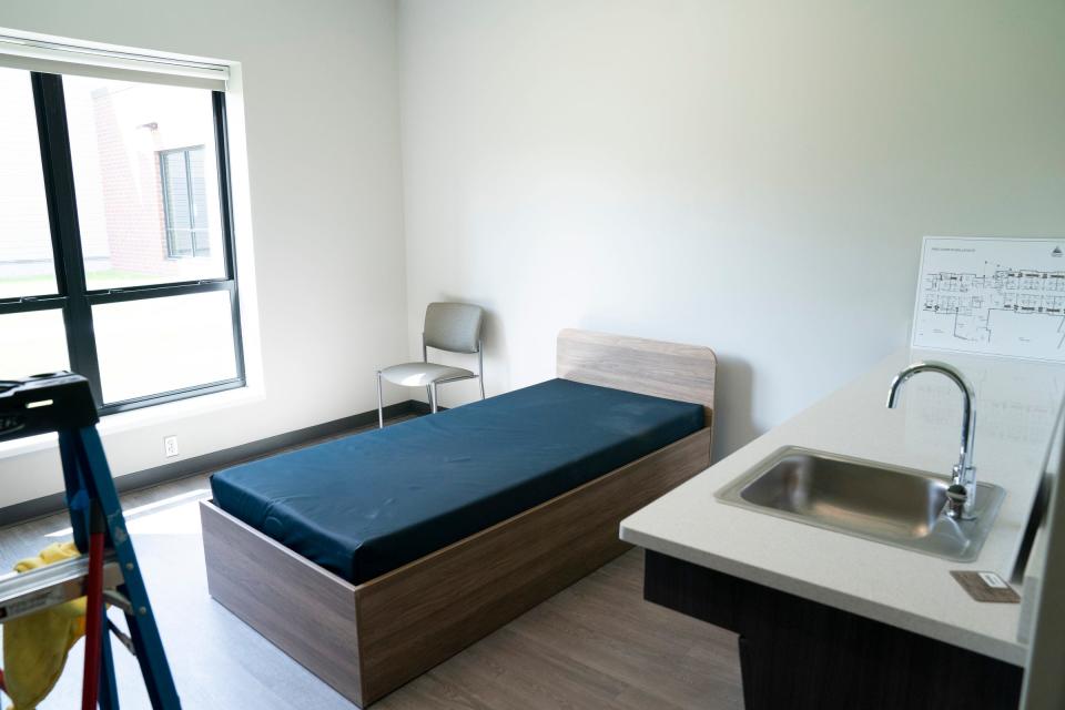 One of the 40 studio residential rooms at the new Pope Francis Center Bridge Housing Campus on Detroit's west side on Wednesday, May 22, 2024.