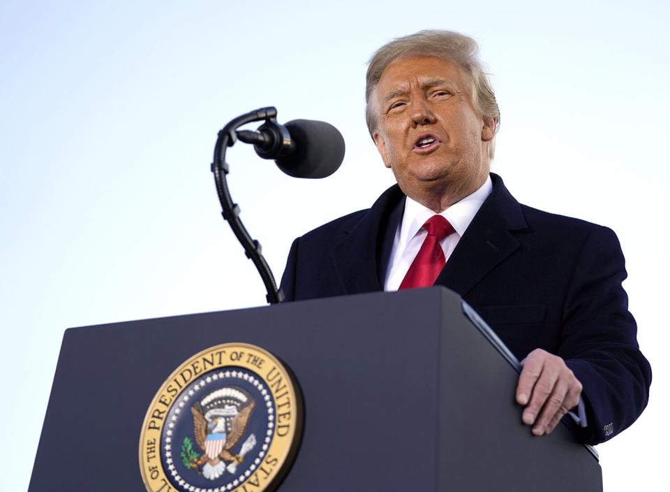 President Donald Trump speaks before boarding Air Force One at Andrews Air Force Base