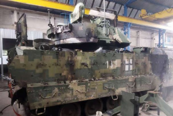 PHOTO: In this image posted to social media, a damaged Bradley infantry fighting vehicle is shown. (Ukraine Ministry of Defense)