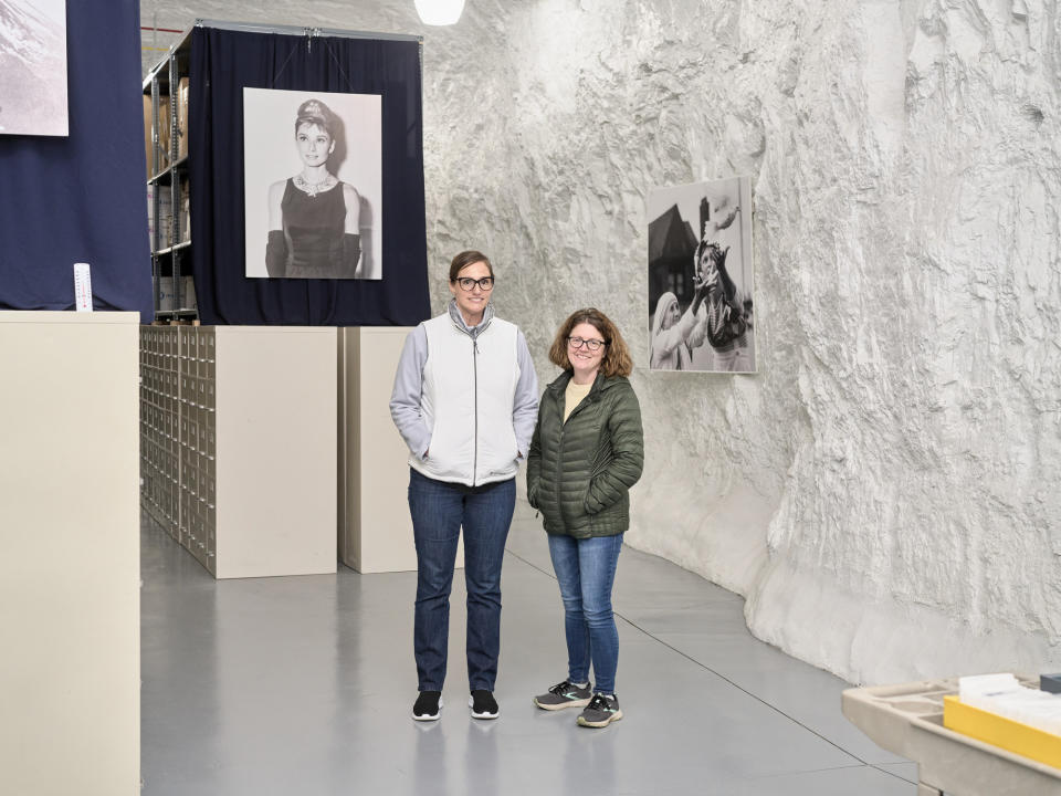 Stauffer (left) and Sarah Kubiak in the image collection room at the Bettmann Archive in Boyers, Pennsylvania, on March 3, 2023