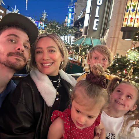 <p>Hilary Duff/Instagram</p> Hilary Duff with her husband Matthew Koma, their daughters Mae James and Banks Violet, along with Duff's son Luca at The Grove in Los Angles