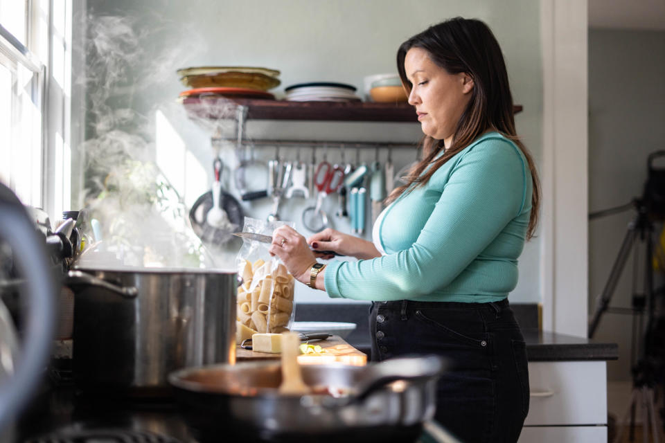 Alyse Baca, culinary director for Spicewalla, prepares one of Spicewalla's Valentine's Day recipes in her home.