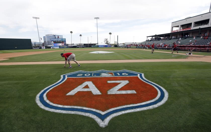 Temple Diablo Stadium before a spring training baseball game between the Los Angeles Angels and the Kansas City Royals Sunday, March 6, 2016, in Tempe, Ariz. (AP Photo/Morry Gash)