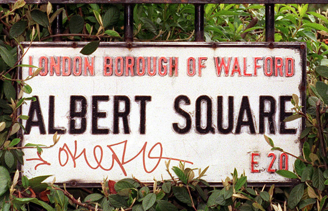 File photo dated 11/05/1999 of a sign for Albert Square, as a report has found that EastEnders beats Britain's other major soaps when it comes to property values.