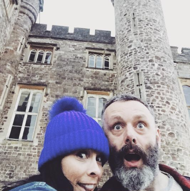 Sarah Silverman and Michael Sheen posing together in Wales.