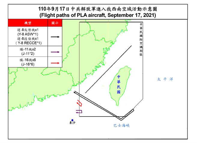 漢光演習最終日 10架共機擾台。（國防部提供）