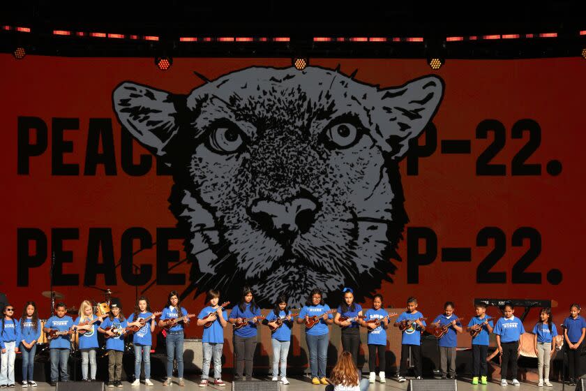 Students with San Pascual STEAM Magnet Elementary School during a memorial for P-22.