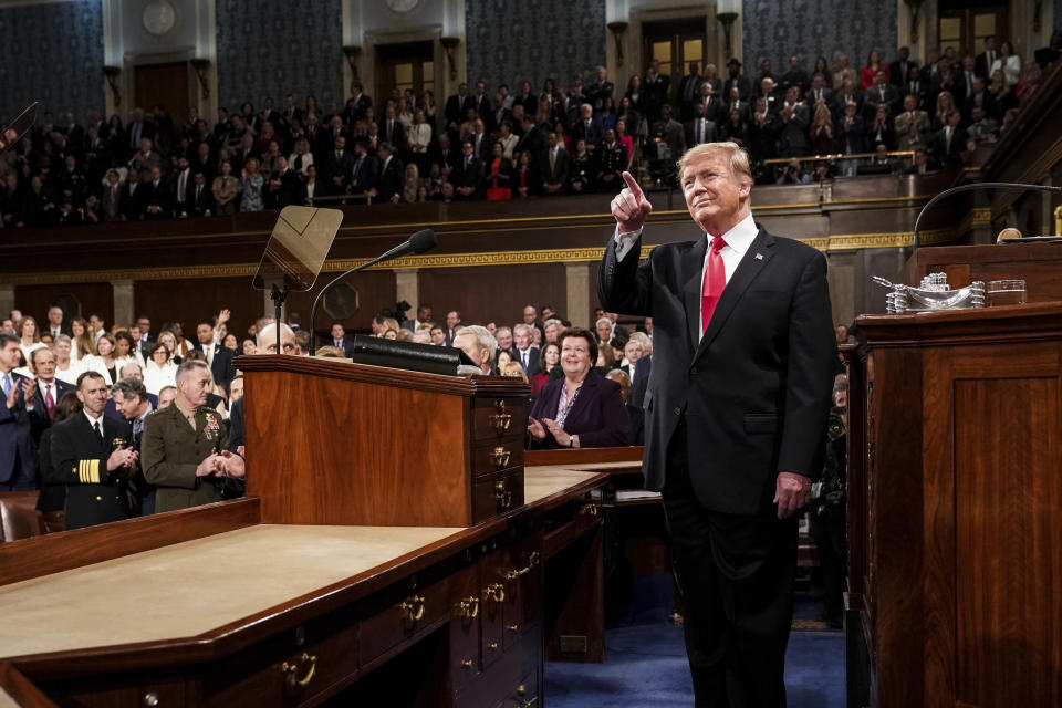 President Donald Trump gives his State of the Union address to a joint session of Congress, Tuesday, Feb. 5, 2019 at the Capitol in Washington. (Doug Mills/The New York Times via AP, Pool)