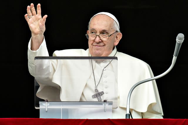 <p>Vatican Media via Vatican Pool/Getty</p> Pope Francis in 2023