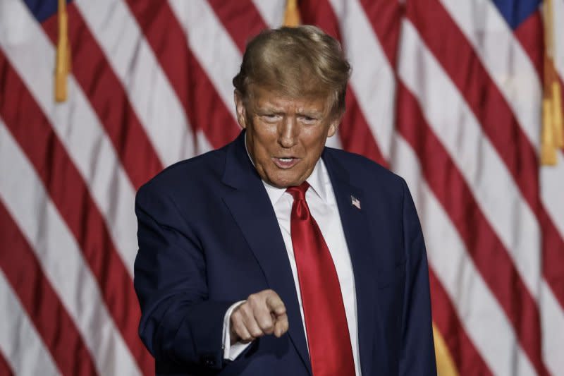 At two recent campaign appearances, former President Donald Trump spoke for two hours, with many of his comments unaffected by truth or fact. Photo by Tannen Maury/UPI