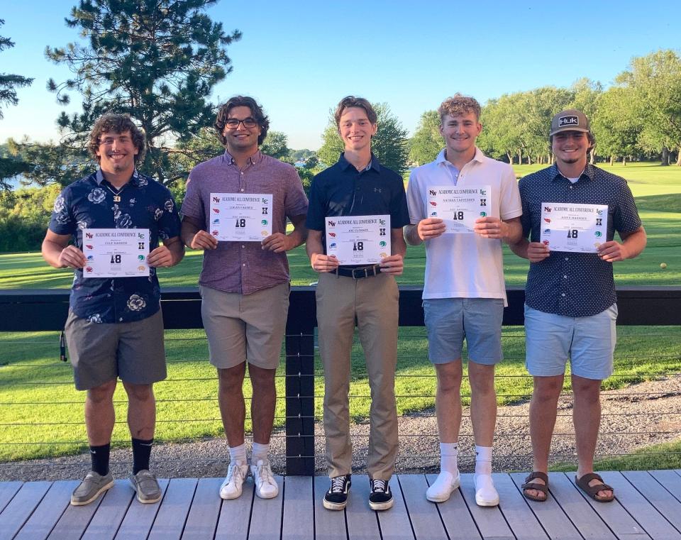 Five Cardinals earned Interstate 8 Academic All Conference and MHSBCA All District Academic honors. From left are Cole Barker, Logan Farmer, Joseph Closson, Nate Tappenden and Aiden Marsden