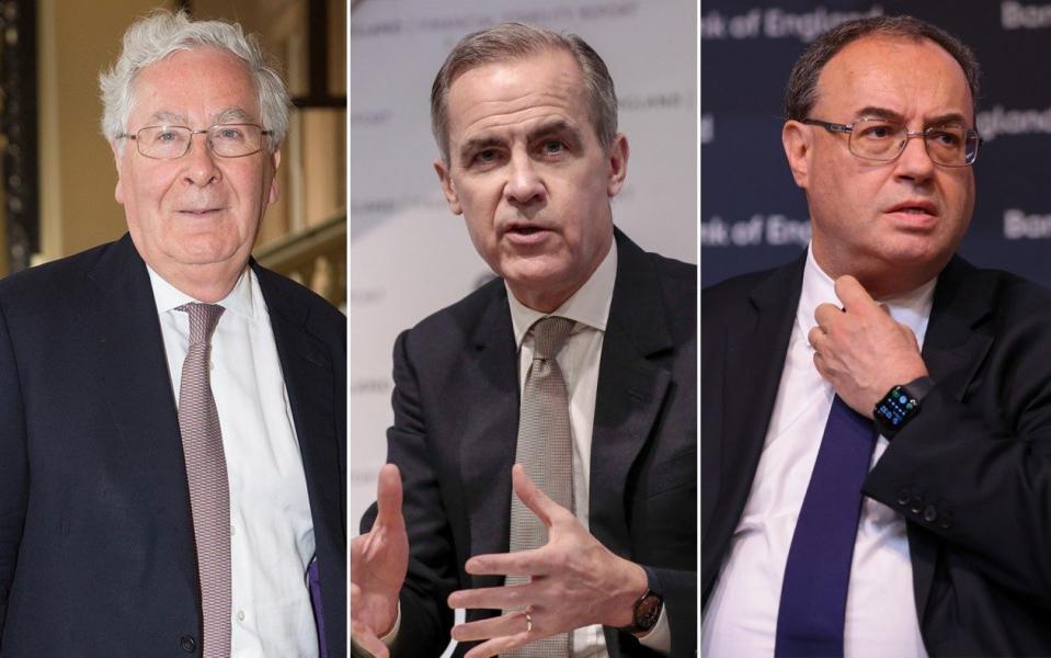 Left to right: Successive governors Mervyn King, Mark Carney and Andrew Bailey bank of england inflation quantitative easing QE - L-R copyrights: Daily Telegraph/Eddie Mulholland; Jason Alden/Bloomberg; Hollie Adams/Bloomberg