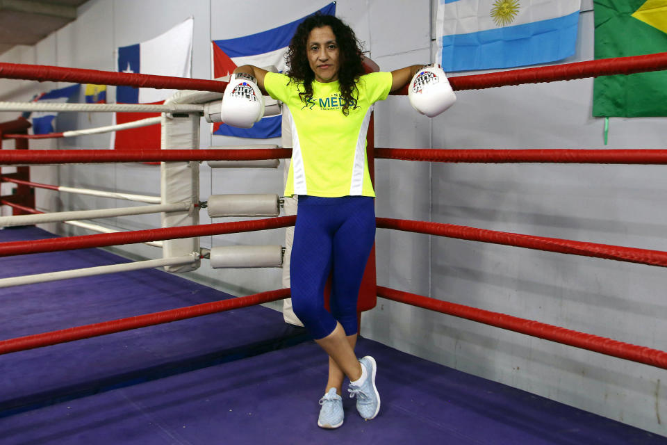 Boxer Carolina "Crespita" Rodriguez, 34, poses for a picture in Santiago, Chile, on March 1, 2018.&nbsp;