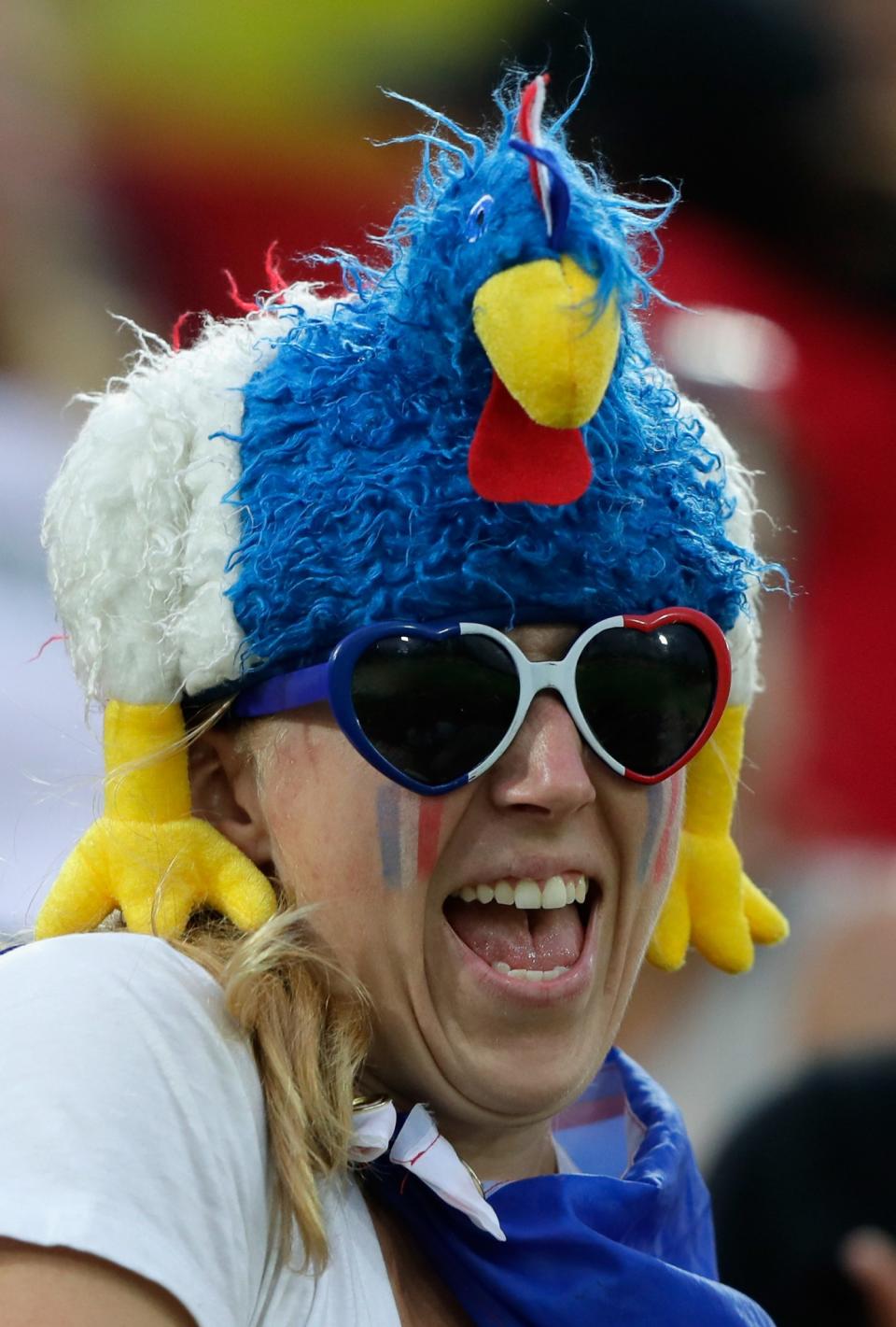 <p>A fan of France enjoys the atmosphere during the Women’s Placing 7-8 Rugby Sevens match between France and United States of America on Day 3 of the Rio 2016 Olympic Games at the Deodoro Stadium on August 8, 2016 in Rio de Janeiro, Brazil. (Photo by Jamie Squire/Getty Images) </p>