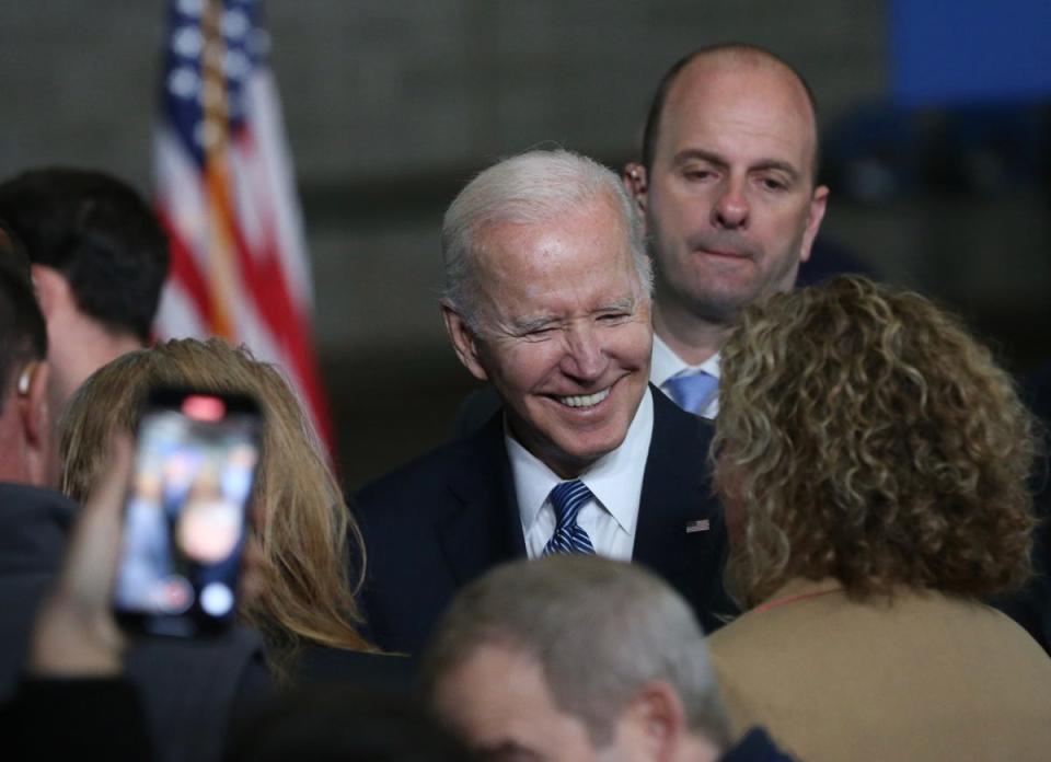 President Joe Biden at the New Hampshire Port Authority in Portsmouth, where he spoke about infrastructure investments Tuesday, April 19, 2022.