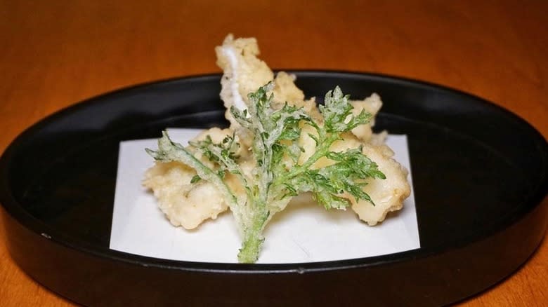 Vegetable tempura on plate