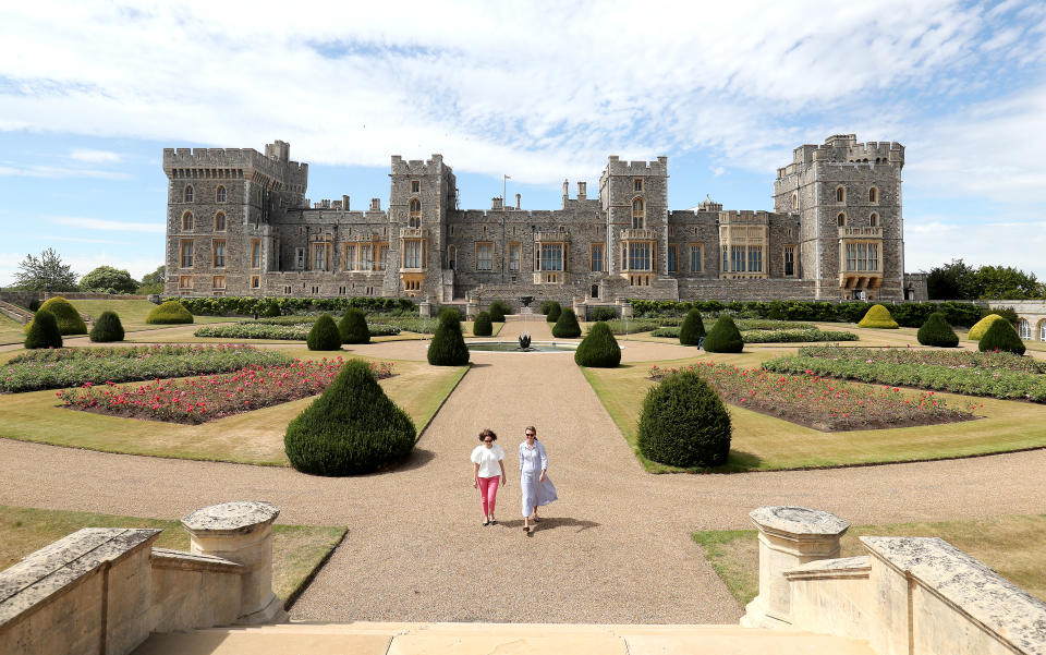 WINDSOR, ENGLAND - AUGUST 05:  Visitors look around Windsor Castle's East Terrace Garden as it prepares to open to the public at Windsor Castle on August 05, 2020 in Windsor, England. This is the first time in over forty years the gardens have been open to the public.  (Photo by Chris Jackson/Getty Images)