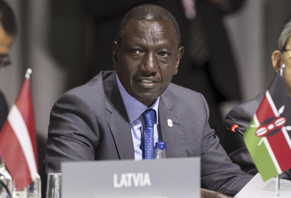 Kenya's President William Ruto attends a plenary session, during the Summit on peace in Ukraine, in Obbürgen, Switzerland, Sunday, June 16, 2024. (Urs Flueeler/Keystone via AP)