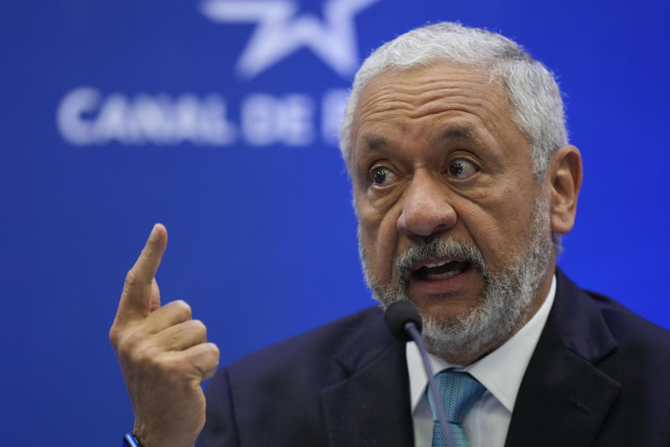 Panama Canal Administrator Ricaurte Vasquez Morales speaks at a press conference in Panama City, Monday, July 8, 2024. (AP Photo/Matias Delacroix)