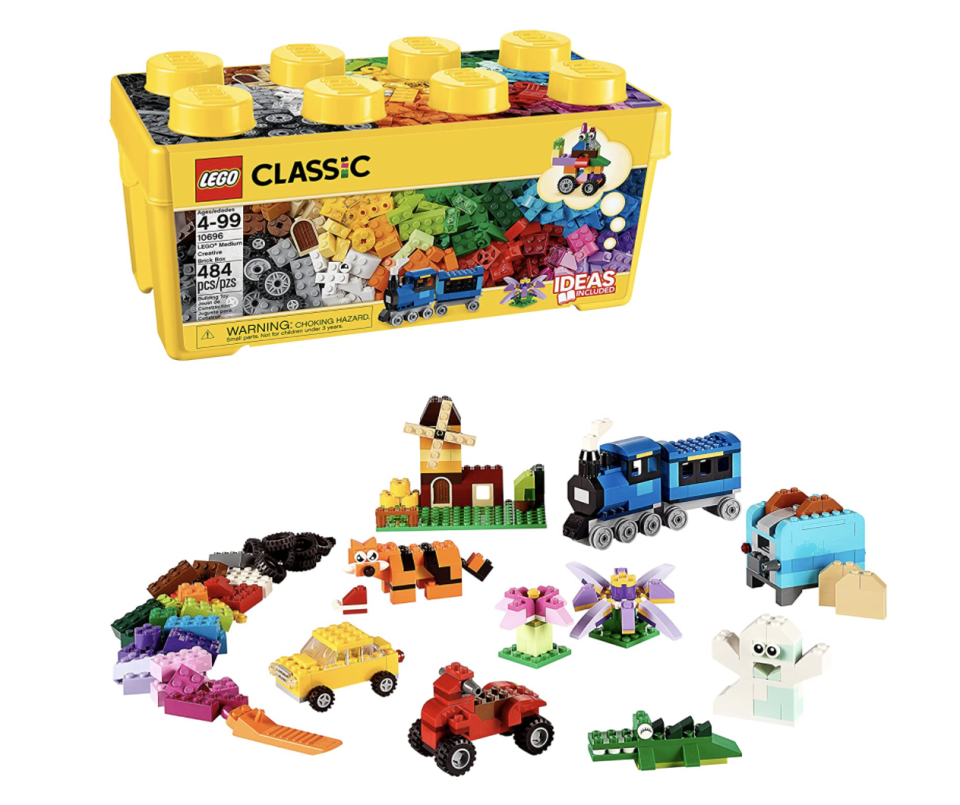 LEGO Classic Medium Creative Brick Box yellow box with lego toys (Photo via Amazon)