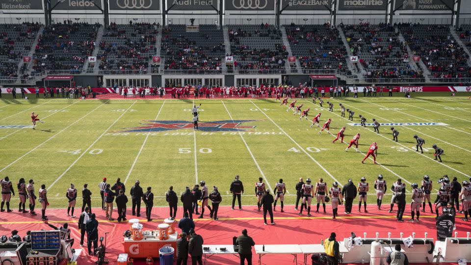 A kickoff under similar rules to the new changes takes place in the XFL in 2020, where the format originated. - Scott Taetsch/Getty Images