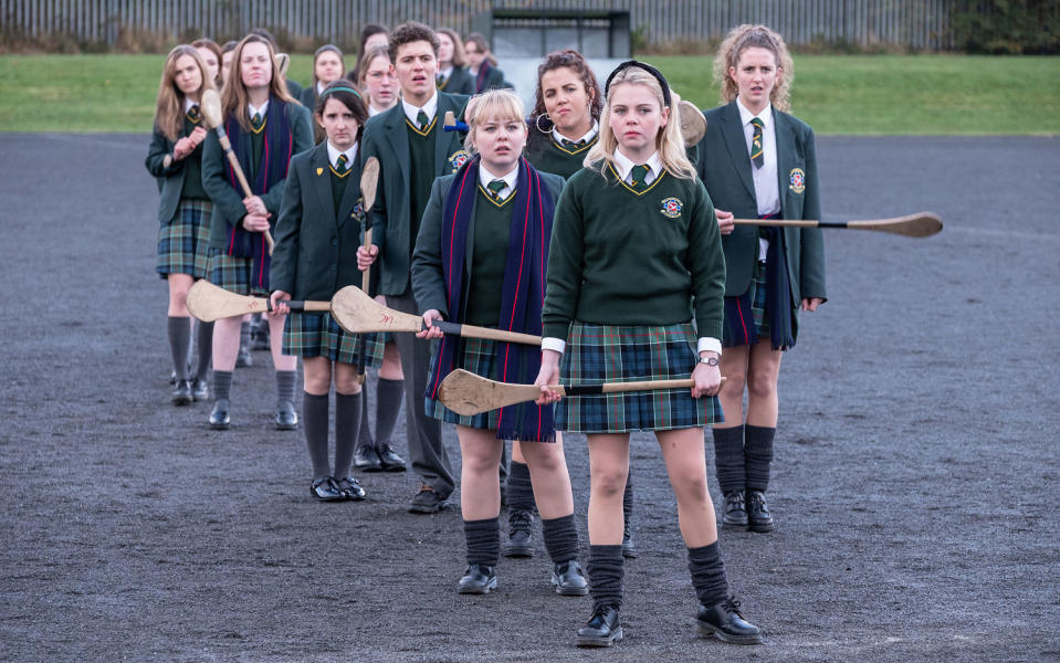 Saoirse-Monica Jackson as Erin, Nicola Coughlan as Clare, Dylan Llewellyn as James, Jamie-Lee O'Donnell as Michelle, Louisa as Harland Orla, and Leah O'Rourke
Jenny in 