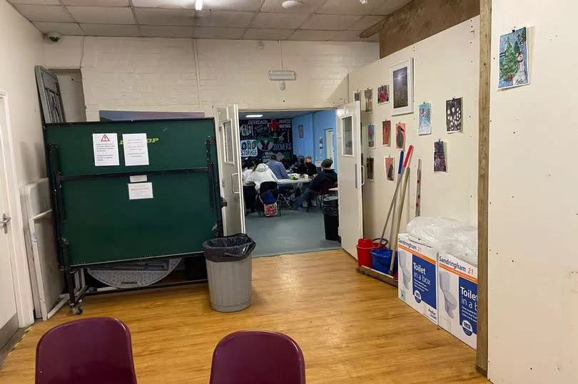 A group of rough sleepers and homeless people at the drop in centre