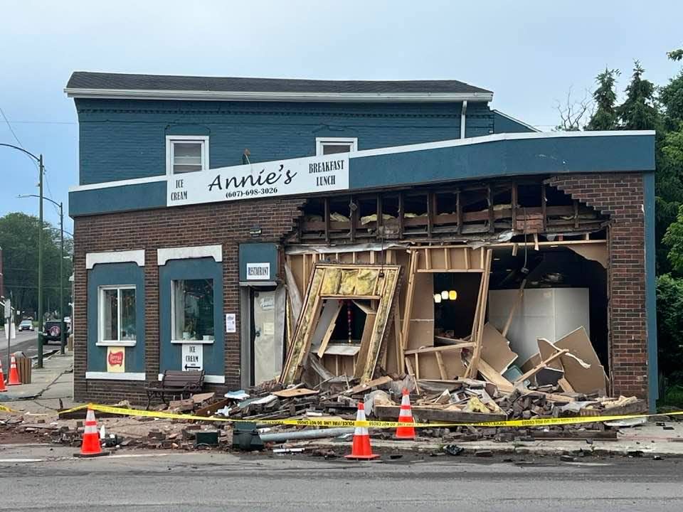 Annie's Restaurant, a staple in the Village of Canisteo, suffered extensive damage when a motorist struck the building in the early morning hours Monday.