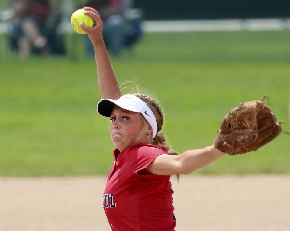 Bountiful’s Eva Stoddard pitches against Salem Hills in the 5A semifinal game at the Cottonwood Complex in Murray on Wednesday, May 24, 2023. | Laura Seitz, Deseret News