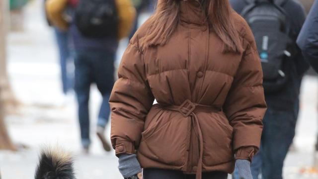 Emily Ratajkowski steps out in an ultra-cinched puffer