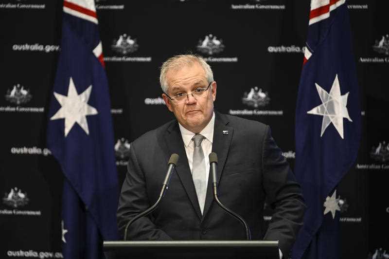 Australian Prime Minister Scott Morrison speaks to the media during a press conference at Parliament House in Canberra.